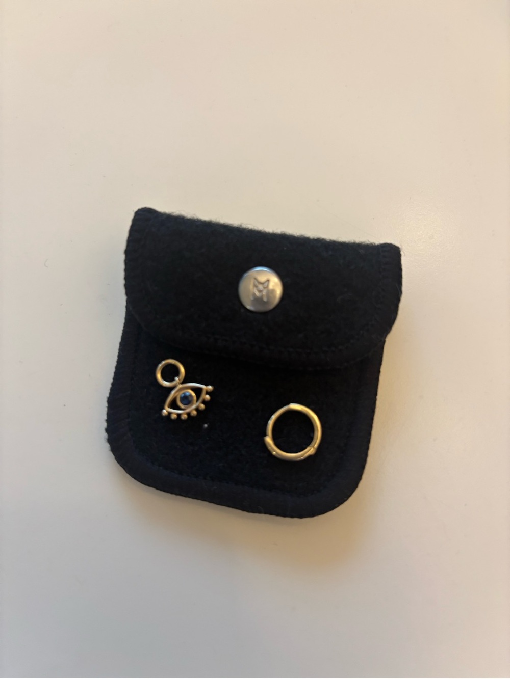 Mejuri 14K Gold Evil Eye Hoop Charm and Single Gold Mini Hoop Earring - Picture 2 of 2